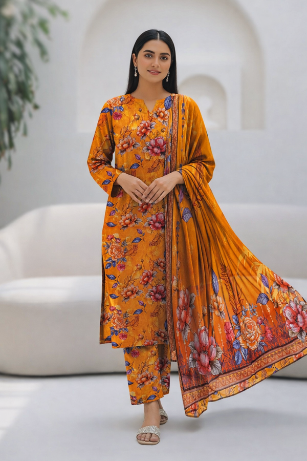 Bin Khalil by A.K Digital Cotton Lawn Printed Allover Full Suit with Digital Thin Voil Dupatta – 90/70 Premium Quality