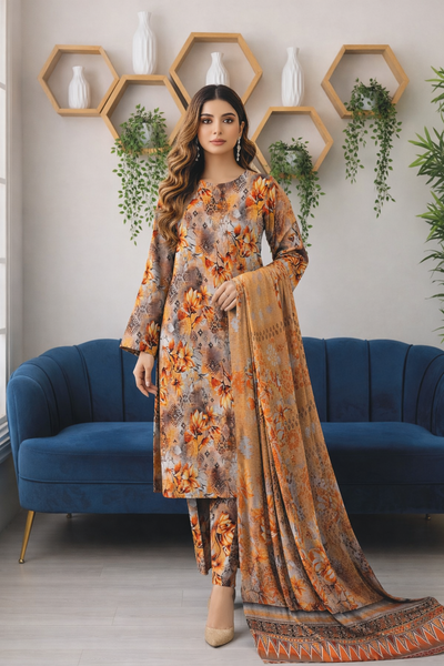 Bin Khalil by A.K Digital Cotton Lawn Printed Allover Full Suit with Digital Thin Voil Dupatta – 90/70 Premium Quality