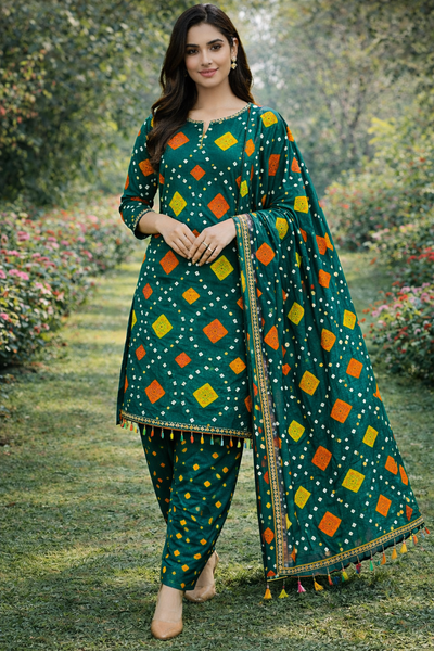 Abuzer Printed Chundri Allover Full Suit with Voil Dupatta – 5 Color Variants